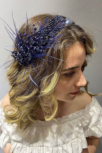Hobigram Accesoriu Mireasa Model Frunza Accesoriu Turban Si Par cu Margele – Coroana, Piatra de Cristal, Model Elegant – Coroana