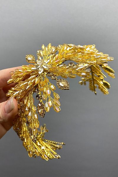Hobigram تاج الزفاف الأصفر – تصميم خاص، إكسسوار، إنتاج عالي الجودة، طراز مثير للنظر – إكسسوار العروس – العروس