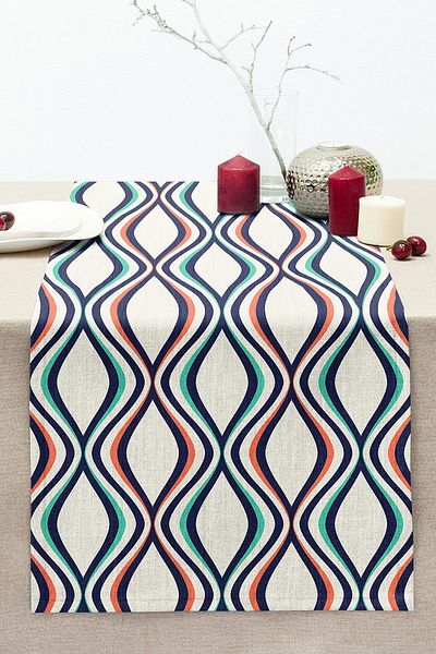 Realhomes Special Design Geometric Patterned Digital Printed Stitched Raschel Knitted Runner