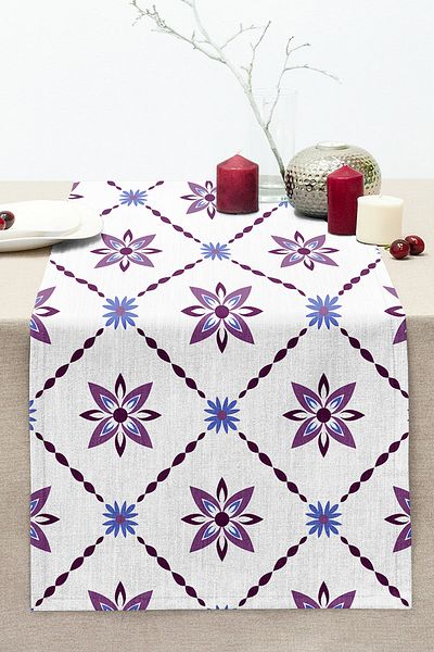 Realhomes Modern Flower Themed Digital Printed Decorative Stitched Raschel Knitted Runner