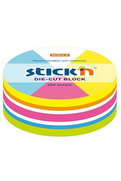 Hopax Stickn 67x67mm Neon Round Adhesive Note Paper Note Block 250 Sheets 21830