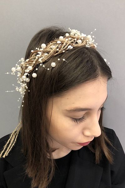 Hobigram Coroană din paie cu perle albe pentru cele mai frumoase mirese – Coroană, piatră de cristal, model elegant, coroană de mireasă – coroană – coroană