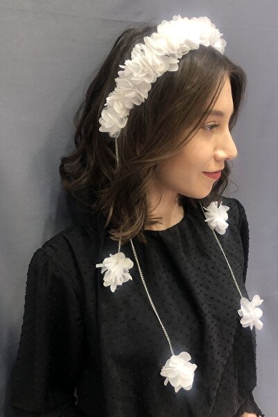 Hobigram Λευκή μεταλλική αλυσίδα λουλουδάτο στέμμα λέιζερ ειδικό για γάμους – Στέμμα, κρυστάλλινη πέτρα, κομψό μοντέλο, νυφικό στέμμα – T