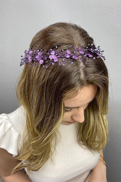 Hobigram Accesoriu de păr Accesoriu de păr cu ramură de primăvară emailată violet – Coroană, piatră de cristal, model elegant, coroană de mireasă – Coroană