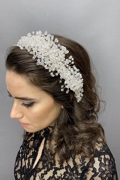 Hobigram Henna și coroană de mireasă cu cristal alb Pollux pentru mirese – Coroană, cu cristal, model elegant – Coroană –