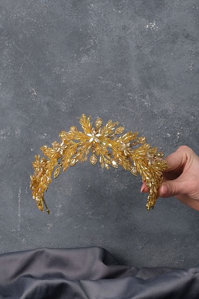 Hobigram رباط شعر مطرز بالكريستال من Arden باللون العسلي وتيجان هينا للعروس - إكسسوارات الزفاف