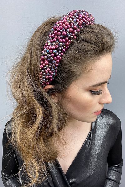 Hobigram Accesoriu pentru păr Burgundy Janjanlı Leal Bombeli Crystal și Pearl – Coroană, Crystal Stone, Model Chic – Coroană –