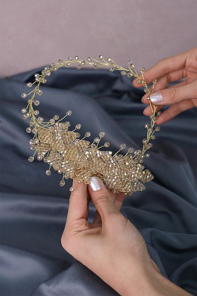 Hobigram Accesoriu pentru păr Tiara de mireasă cu margele de cristal – Coroană, Piatră de cristal, Model elegant, Tiara de mireasă, Accesoriu pentru păr