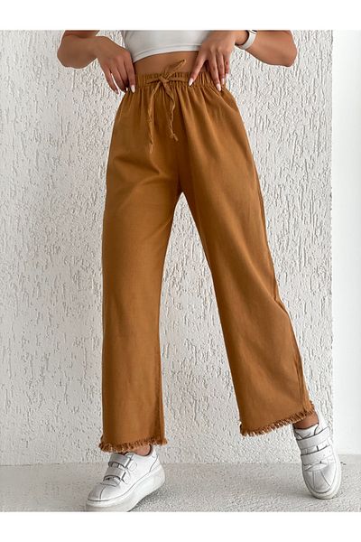 Fav Style Γυναικείο ψηλόμεσο ελαστικό πόδι χωρίς ραφές Palazzo παντελόνι Camel