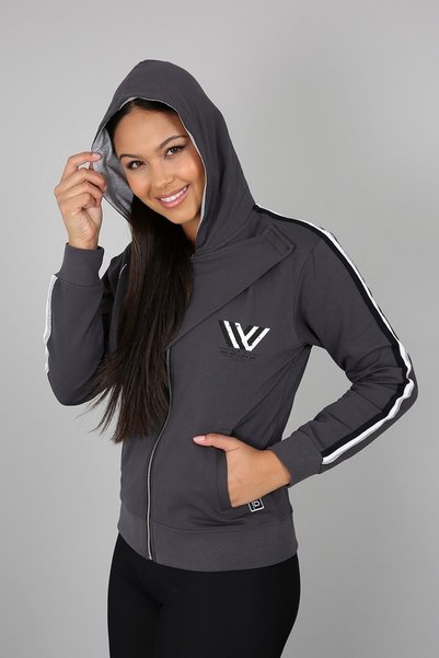 Banadamoda Antrasit Baskılı Göğüs Detaylı Kapüşonlu Fermuarlı Sweatshirt