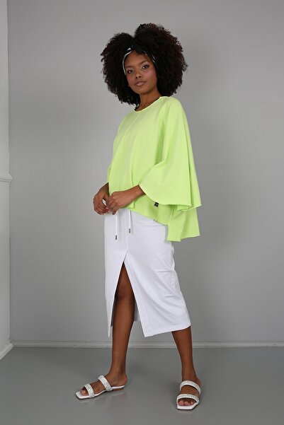 Banadamoda Bluză lejeră cu mâneci liliac verde