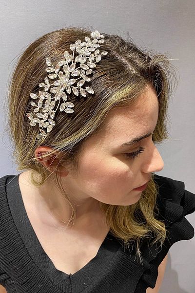 Hobigram Accesoriu de păr cu cataramă cu piatră de culoare argintie – Coroană, Piatră de cristal, Model elegant, Coroană de mireasă – Coroană – Coroană