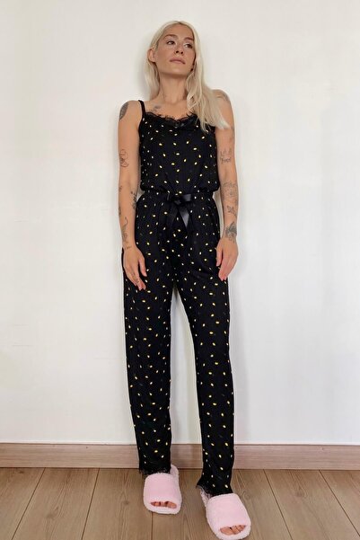 Pijamaevi Mini pletené dámské pyžamo s citronovým vzorem - s provazovým popruhem