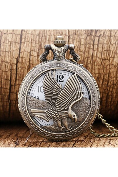 HEPBİMODA Retro Kartal Kabartmalı Quartz Köstekli Saat Kartallı Cep Saati