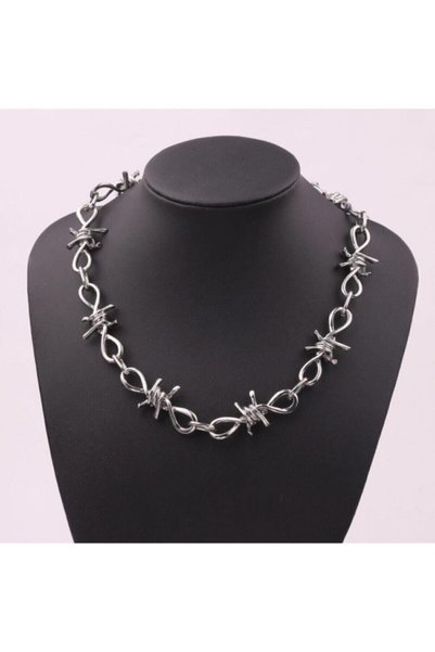 Acousticworld Gray Barbed Wire Metal Gift Necklace Jewelry with 50 Cm Chain