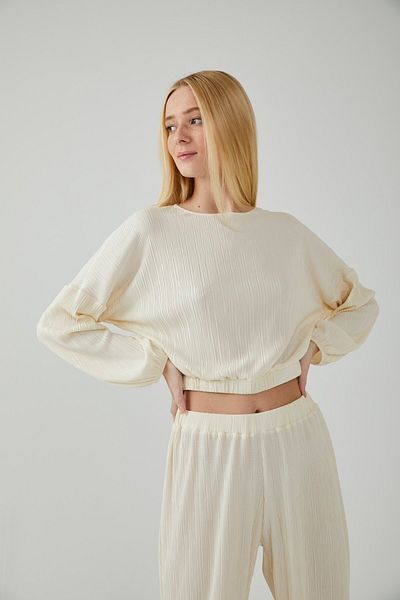 Pamuk & Pamuk Pleated Ecru Crop Trousers Set