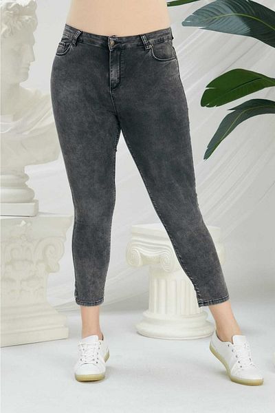 RMG Large Size High Waist Lycra Smoked Snow Jeans