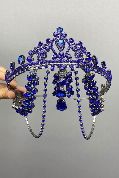 Hobigram إكسسوار شعر العروس Saks Blue Hurrem Bridal Henna Crown - إكسسوار العروس، تصميم أنيق، إكسسوار نسائي
