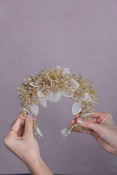 Hobigram Accesoriu pentru păr Culoare aurie Accesoriu pentru păr și turban Capella – Coroană, piatră de cristal, model elegant – Coroană – T