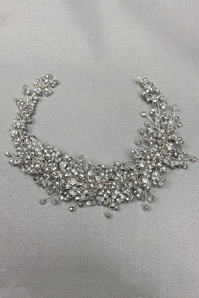 Hobigram Accesoriu pentru păr de mireasă Accesoriu pentru păr de mireasă cu cristal asiatic gri – Coroană, piatră de cristal, model elegant – Coroană