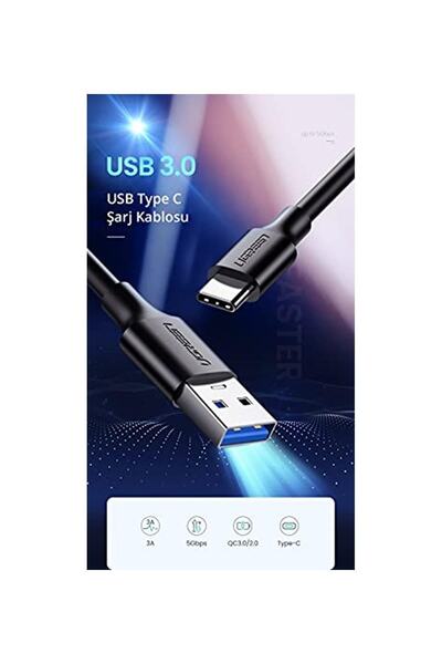 Ugreen Usb 3.0 Type-c Data Ve Şarj Kablosu 1.5 Metre Siyah