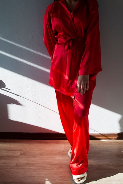 Mita Concept Red Dressing Gown & Trousers Set