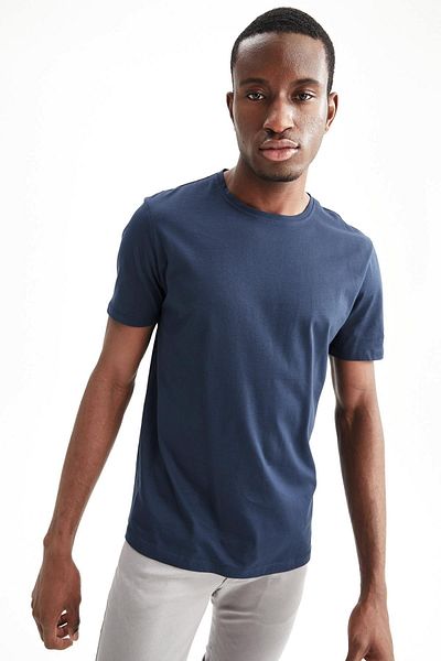 DeFacto Μπλουζάκι με λαιμόκοψη Regular Fit Premium Mercerized Crew