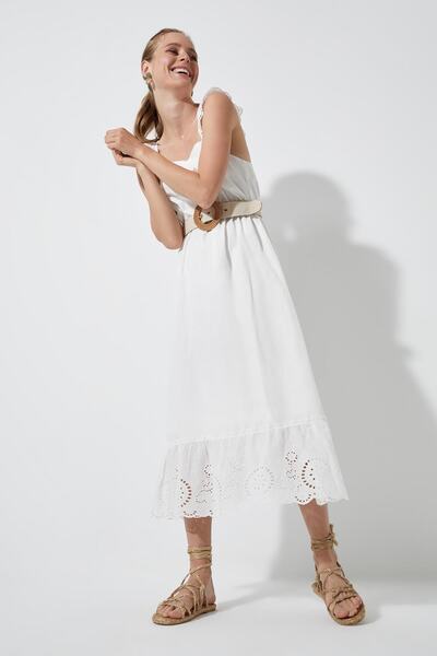 DeFacto Tkané šaty s vyšívaným remienkom so štvorcovým výstrihom