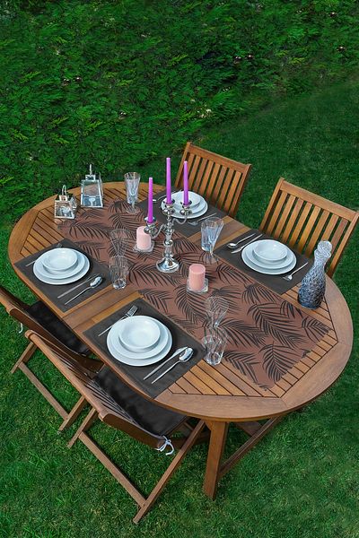 Realhomes Coffee Floor Black Feather Designed 1 Runner & 4 Colorful Placemat