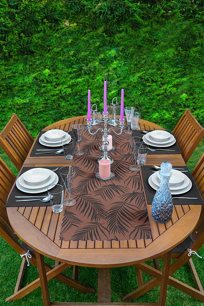 Realhomes Coffee Floor Black Feather Designed 1 Runner & 4 Colorful Placemat
