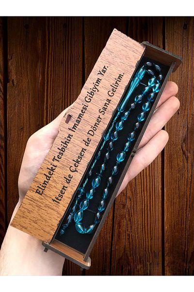 KANUNİ TESBİH Sistem Tassel, promisiune scrisă Petrol Blue Moire Tasbih