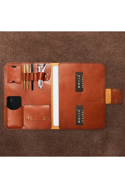 MOKKA LEATHER Macbook & Laptop & Ipad Organizer Vejetal Deri Kılıf Tan