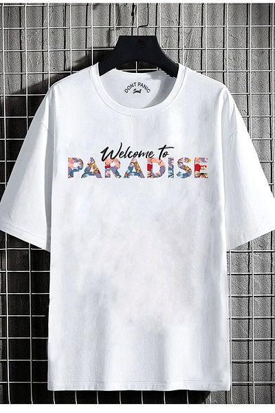 DEEPSENCE Unisex Oversize T-shirt Colorful Paradise Front Print White