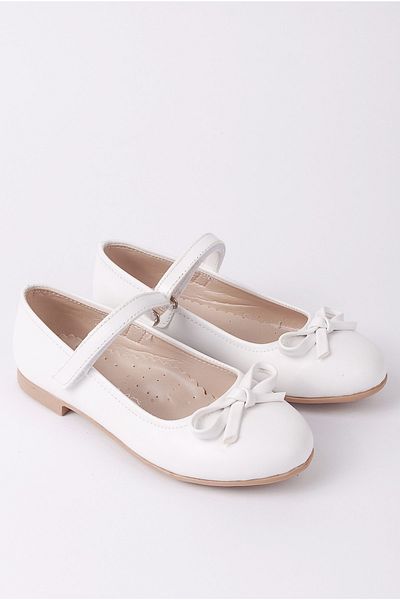 Rıdvan Çelik Bow Girls' Casual and Evening Dress Ballerina Shoes White Matte