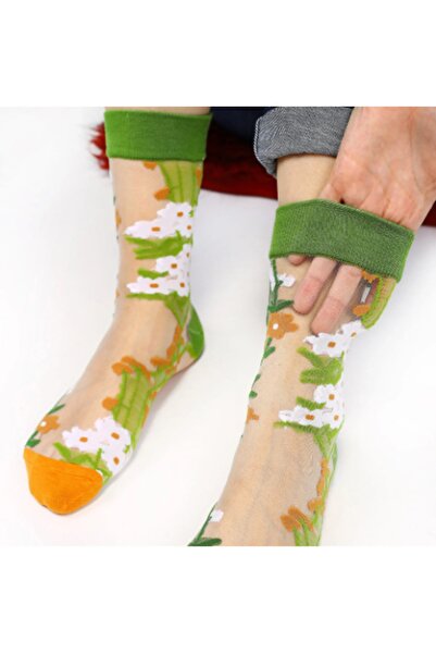 Bolero Japon Kore Tarzı Şeffaf Transparan Kadın Çorap Flowers