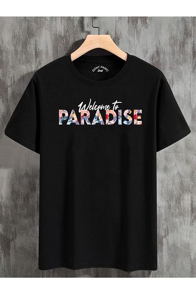 DEEPSENCE Unisex Oversize T-shirt Colorful Paradise Front Print Black