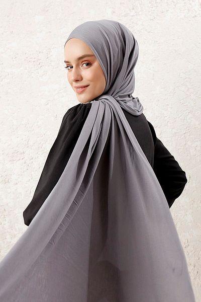 Nilbutik شال قطن ممشط رمادي سماوي