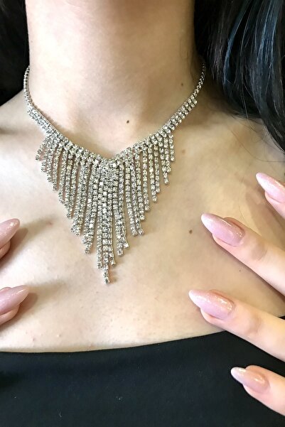 alsaccessories طقم قلادة وأقراط سهرة نسائية مع أحجار الزركون المتعددة