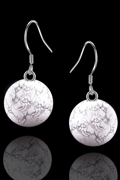 Tesbih Atölyesi Certified Natural Howlite Stone Silver Earrings