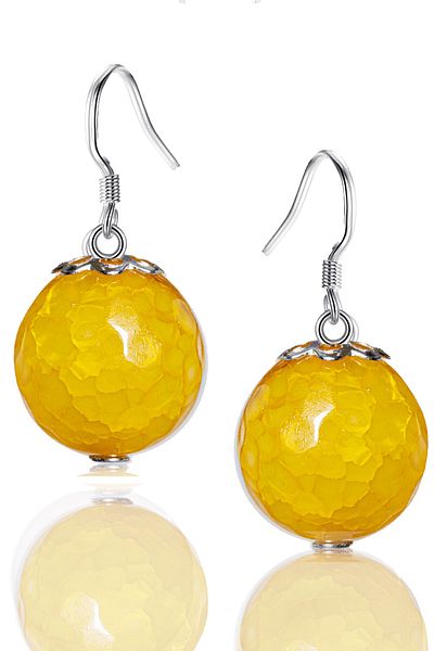 Tesbih Atölyesi Certified Natural Orange Agate Stone Silver Earrings