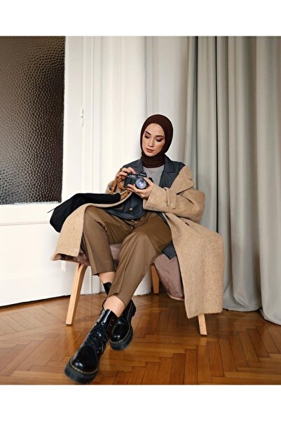 Nilbutik Hijab Şal Bumbac Pieptănat Hijap Model Bitter Brown