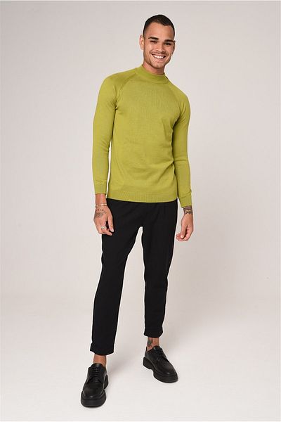 Antioch Men Green Half Turtleneck Slim Fit Knitwear Sweater