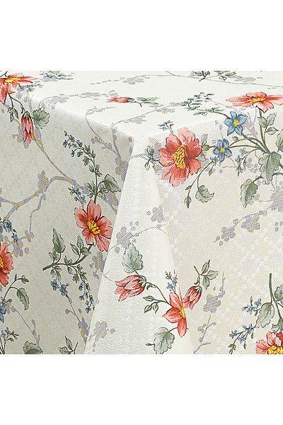 Fantastik Față de masă din PVC căptușită cu fibre 140x100cm, ștergabilă, rezistentă la lichide, rezistentă la pete, cu model de flori alb