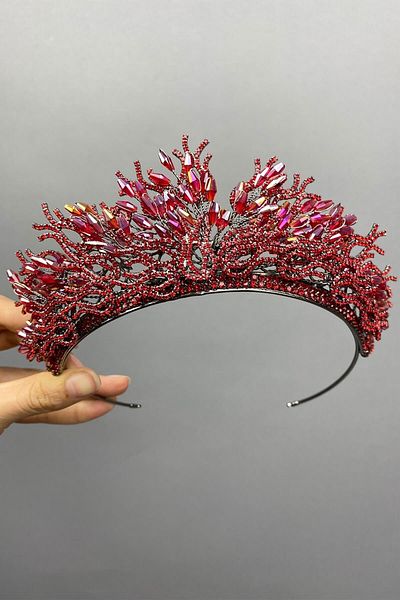 Hobigram إكسسوار العروس تاج الزهرة الأحمر موديل هينا للعروس - إكسسوار العروس، تصميم أنيق، إكسسوار نسائي