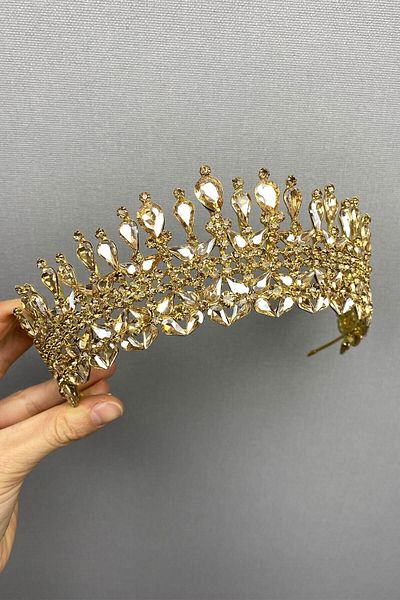 Hobigram إكسسوار شعر بلون عسلي سلطان موديل تاج العروس هينا – إكسسوار العروس، تصميم أنيق، إكسسوار نسائي