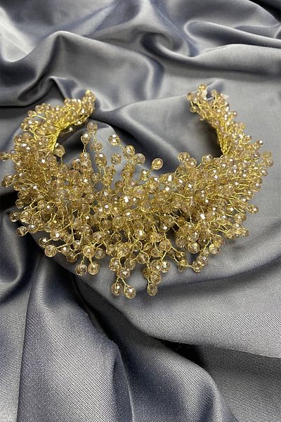 Hobigram Henna și coroană de mireasă cu cristal Pollux galben auriu pentru mirese – coroană, cu cristal, model elegant