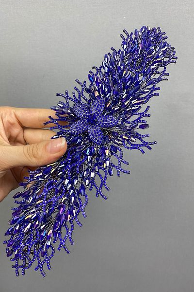 Hobigram تاج زفاف Saks Blue Alya Henna خاص للعرائس - إكسسوار الزفاف، تصميم أنيق، إكسسوار نسائي - Gel