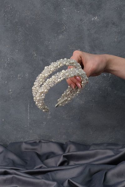 Hobigram Accesoriu pentru păr Tiara de mireasă Design special cu perle dense Tiara de mireasă cu două rânduri – Coroană, piatră de cristal – Ta