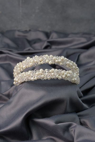 Hobigram Accesoriu pentru păr Tiara de mireasă Design special cu perle dense Tiara de mireasă cu două rânduri – Coroană, piatră de cristal – Ta
