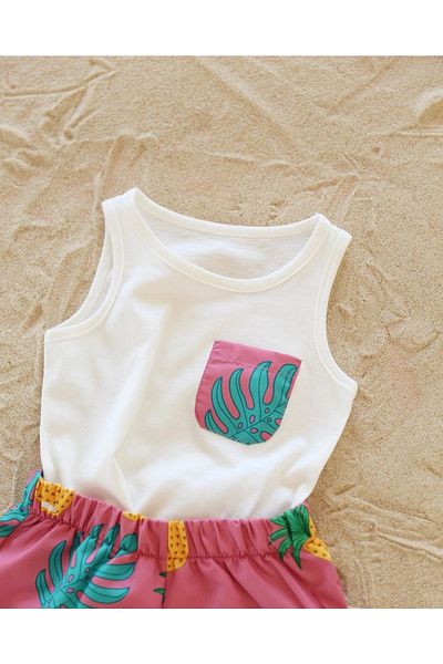 Magu Pineapple Patterned Regular Fit Sleeveless Shorts and Athlete Set - Kids